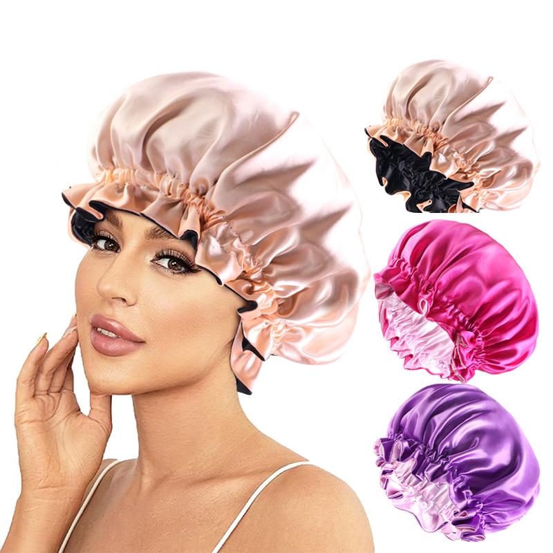 Hair Spa Wellness - ใหม่ยืดหยุ่น Double Layer ซาติน Bonnet Nightcap
