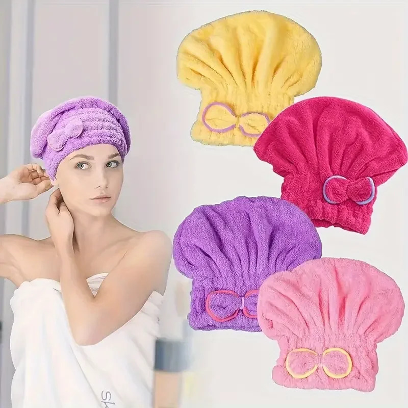 Spa Y Wellness - หมวกคลุมผมแห้งเร็วสำหรับผู้หญิง หมวกอาบน้ำแบบผูกโบว์ ผ้าไมโครไฟเบอร์ ผ้าขนหนูซุปเปอร์ไฟเบอร์ หมวกคลุมผมสำหรับสปา อุปกรณ์ในห้องน้ำ