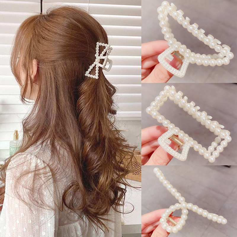 Hair Spa Wellness - กิ๊บหนีบผมทรงเรขาคณิตรูปปูสำหรับผู้หญิงกิ๊บติดผมประดับเครื่องประดับผมไข่มุกแบบกลวงคลิปหนีบผมทรงเรขาคณิต