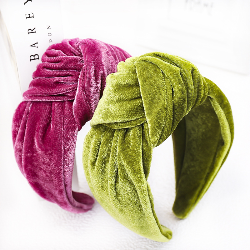 Hair Spa Wellness - ผูกปมกํามะหยี่ BEZEL ผู้หญิงแถบคาดศีรษะสาวแฟชั่นถักผมนุ่ม Hairband Headwear ผมยางผมวงยืดหยุ่น